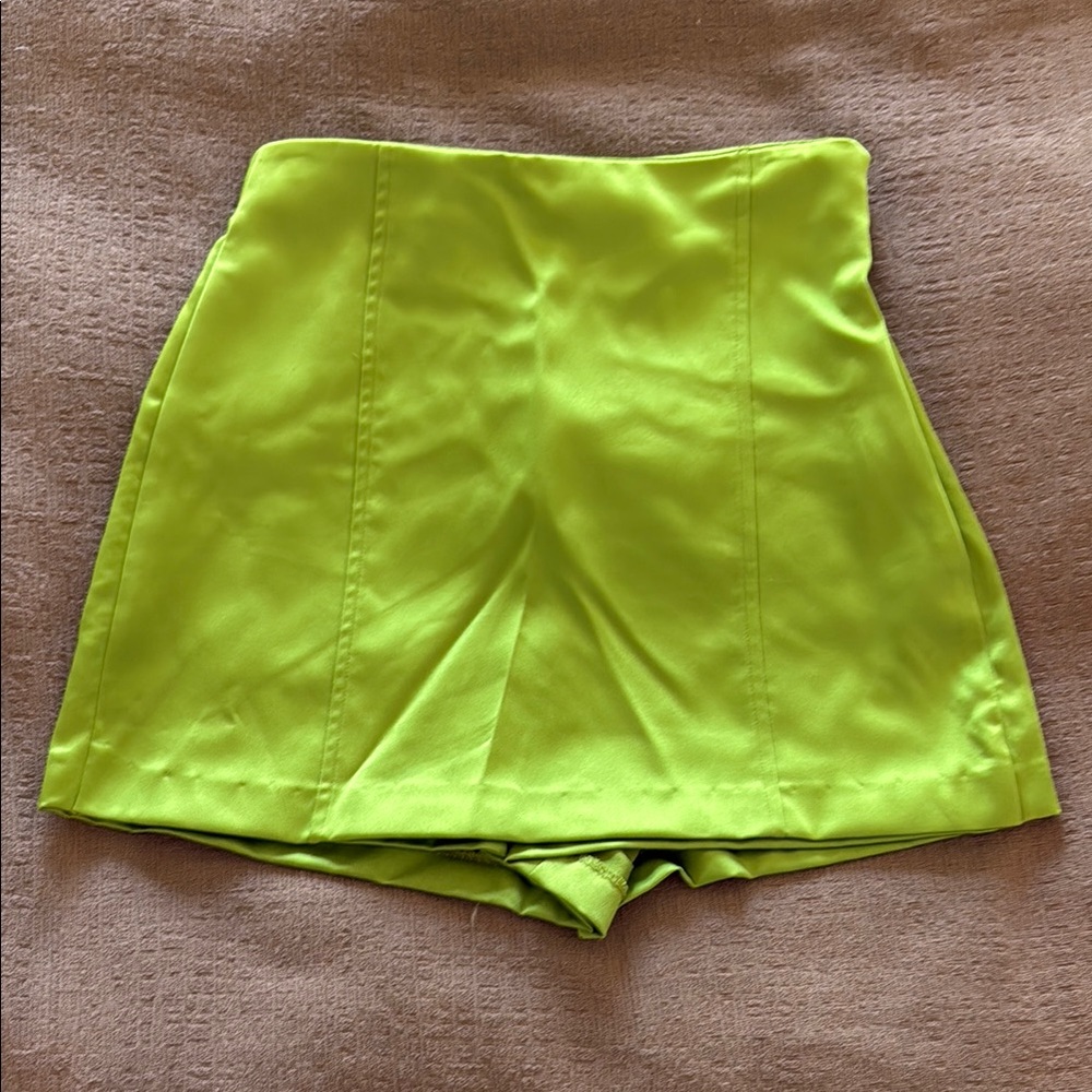 Zara Green Satin Mini Skort
